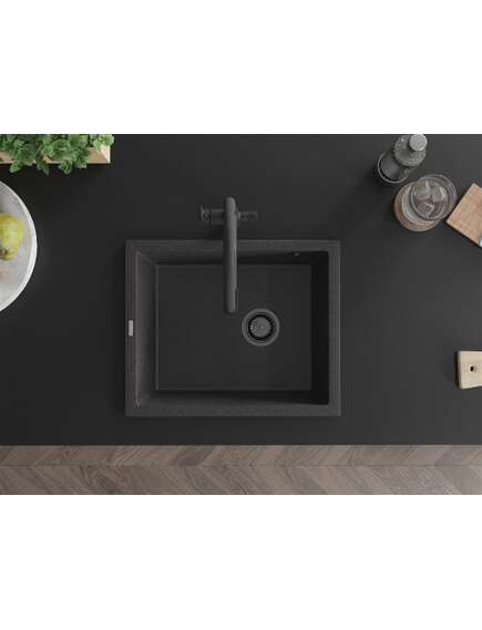 Mexen Pedro zlewozmywak granitowy 1-komorowy 560 x 460 mm, czarny nakrapiany, syfon czarny - 6508561000-76-B, изображение 4
