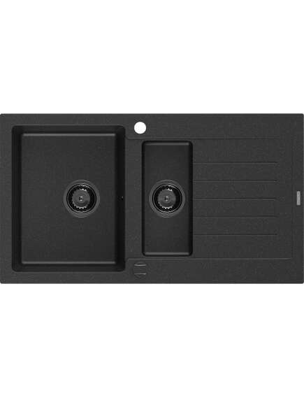 Mexen Matias zlewozmywak granitowy 1,5-komorowy z ociekaczem 900 x 505 mm czarny/srebrny metalik, syfon czarny - 6502901505-73-B