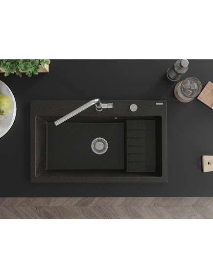 Mexen Omar zlewozmywak granitowy 1-komorowy 800 x 480 mm, czarny/złoty metalik, syfon chrom - 6520801005-75, изображение 3