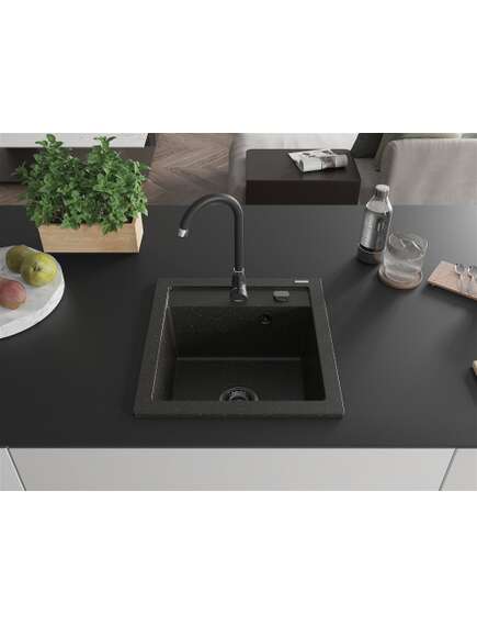 Mexen Vito zlewozmywak granitowy 1-komorowy 520 x 490 mm, czarny/złoty metalik, syfon czarny - 6503521000-75-B, изображение 4