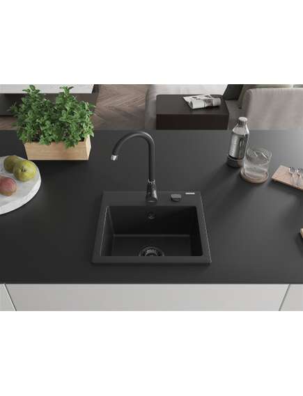 Mexen Milo zlewozmywak granitowy 1-komorowy 435 x 410 mm, czarny, syfon czarny - 6505441000-77-B, изображение 3