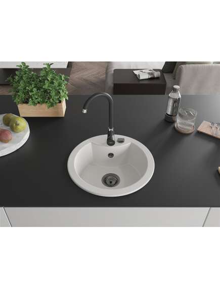 Mexen Diego zlewozmywak granitowy 1-komorowy 488 x 480 mm, biały, syfon czarny - 6512481000-20-B, изображение 3