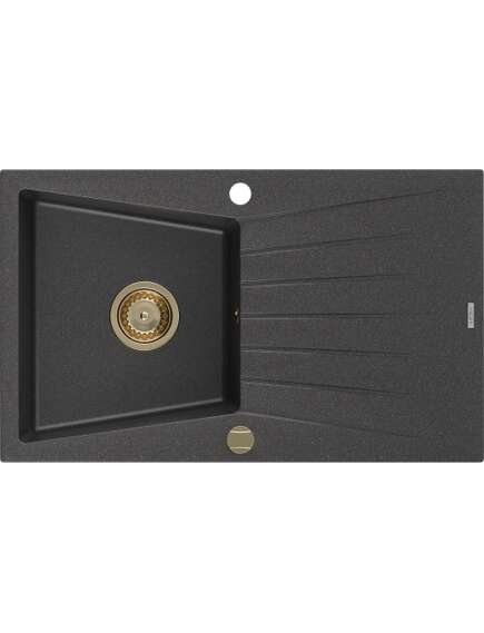 Mexen Cesar zlewozmywak granitowy 1-komorowy z ociekaczem 775 x 470 mm, czarny nakrapiany, syfon złoty - 6514771010-76-G