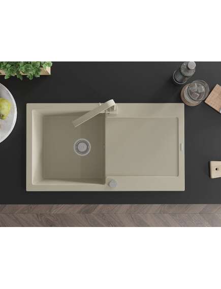 Mexen Leo zlewozmywak granitowy 1-komorowy z ociekaczem i baterią kuchenną Rita, beżowy - 6501-69-670300-69, изображение 4