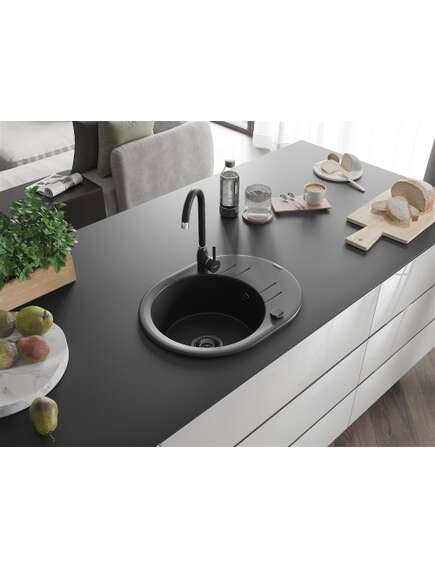 Mexen Kevin zlewozmywak granitowy 1-komorowy z ociekaczem 586 x 458 mm, czarny, syfon czarny - 6517581005-77-B, изображение 2