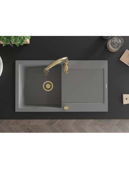 Mexen Leo zlewozmywak granitowy 1-komorowy z ociekaczem i baterią kuchenną Savita, szary - 6501-71-672601-50, 4 image