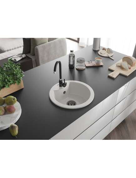 Mexen Diego zlewozmywak granitowy 1-komorowy 488 x 480 mm, biały, syfon czarny - 6512481000-20-B, изображение 2