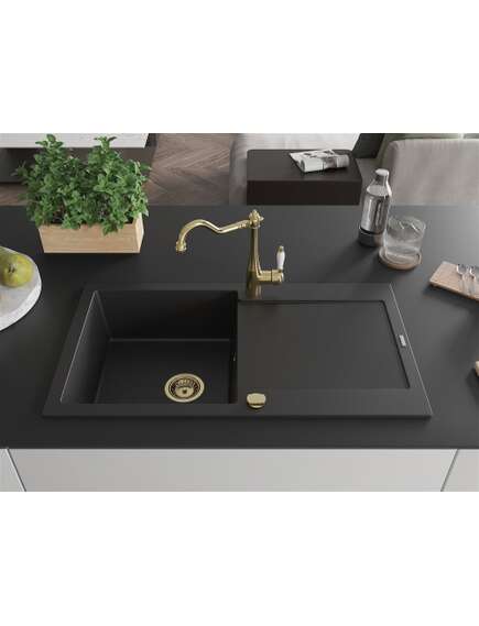 Mexen Leo zlewozmywak granitowy 1-komorowy z ociekaczem i baterią kuchenną Carla, czarny - 6501-77-670700-50, изображение 3