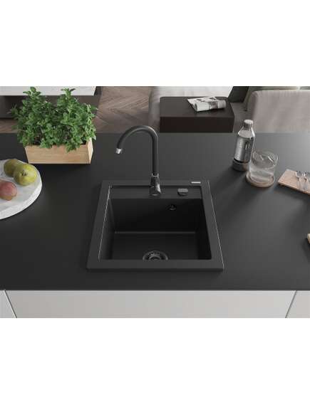 Mexen Vito zlewozmywak granitowy 1-komorowy 520 x 490 mm, czarny, syfon czarny - 6503521000-77-B, изображение 3