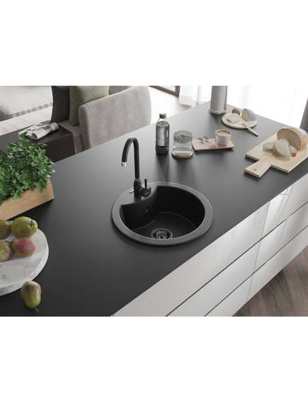 Mexen Diego zlewozmywak granitowy 1-komorowy 488 x 480 mm, czarny, syfon czarny - 6512481000-77-B, 4 image