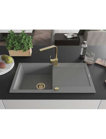 Mexen Leo zlewozmywak granitowy 1-komorowy z ociekaczem i baterią kuchenną Rita, szary - 6501-71-670300-50, 3 image