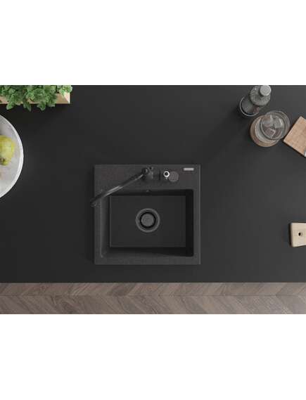 Mexen Milo zlewozmywak granitowy 1-komorowy z baterią kuchenną Carla, czarny nakrapiany - 6505-76-670700-70-B, 4 image