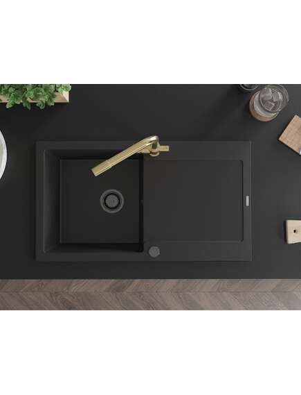 Mexen Leo zlewozmywak granitowy 1-komorowy z ociekaczem i baterią kuchenną Duero, czarny - 6501-77-671600-50, 4 image