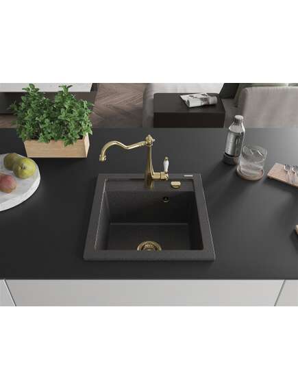 Mexen Vito zlewozmywak granitowy 1-komorowy z baterią kuchenną Carla, czarny nakrapiany - 6503-76-670700-50, 3 image