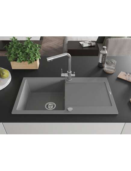 Mexen Leo zlewozmywak granitowy 1-komorowy z ociekaczem i baterią kuchenną Duero, szary - 6501-71-671600-00, 3 image