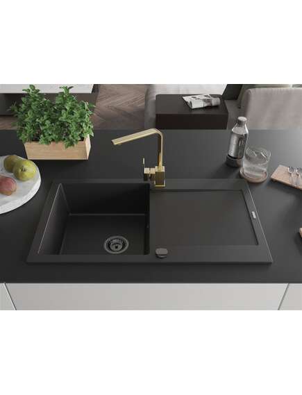 Mexen Leo zlewozmywak granitowy 1-komorowy z ociekaczem i baterią kuchenną Rita, czarny  - 6501-77-670300-50-B, 3 image