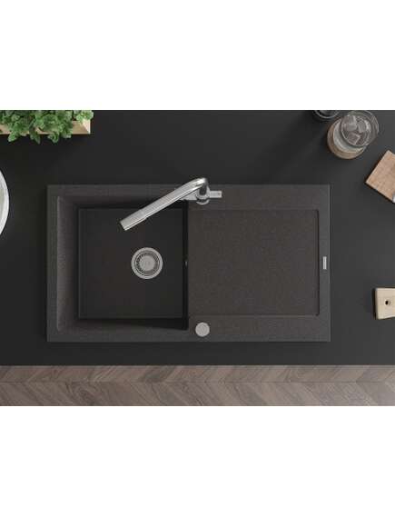 Mexen Leo zlewozmywak granitowy 1-komorowy z ociekaczem i baterią kuchenną Duero, czarny nakrapiany - 6501-76-671600-00, 4 image