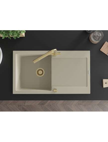 Mexen Leo zlewozmywak granitowy 1-komorowy z ociekaczem i baterią kuchenną Duero, beżowy- 6501-69-671600-50, изображение 4