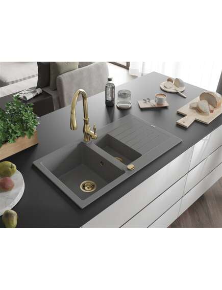 Mexen Matias zlewozmywak granitowy 1,5-komorowy z ociekaczem i baterią kuchenną Savita, szary - 6502-71-672601-50, изображение 2