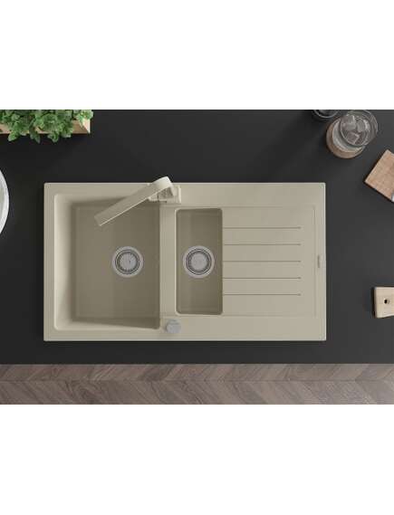 Mexen Matias zlewozmywak granitowy 1,5-komorowy z ociekaczem i baterią kuchenną Rita, beżowy - 6502-69-670300-69, изображение 4