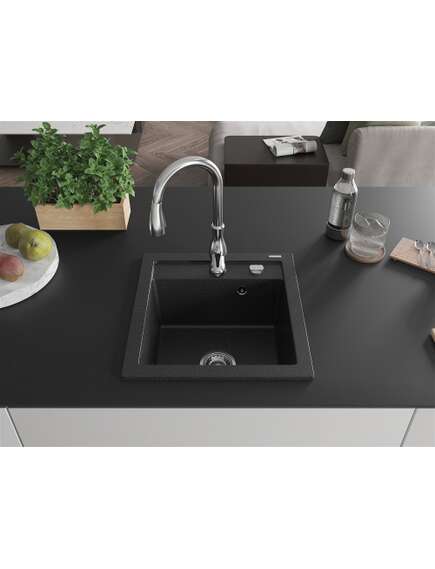Mexen Vito zlewozmywak granitowy 1-komorowy z baterią kuchenną Savita, czarny/srebrny metalik - 6503-73-672601-00, 3 image