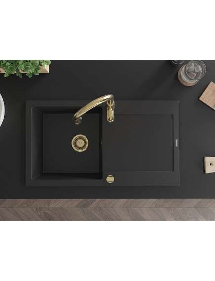 Mexen Leo zlewozmywak granitowy 1-komorowy z ociekaczem i baterią kuchenną Savita, czarny - 6501-77-672601-50, 4 image