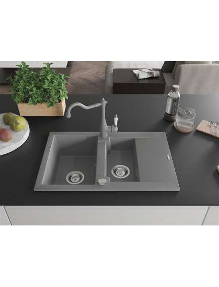 Mexen Gaspar zlewozmywak granitowy 1,5-komorowy z ociekaczem i baterią kuchenną Carla, szary - 6507-71-670700-71, изображение 3