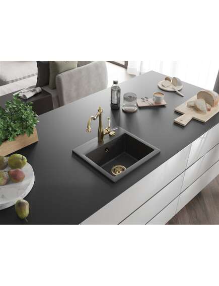 Mexen Milo zlewozmywak granitowy 1-komorowy z baterią kuchenną Carla, czarny nakrapiany - 6505-76-670700-50, 2 image