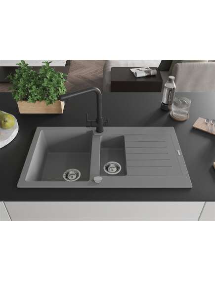 Mexen Matias zlewozmywak granitowy 1,5-komorowy z ociekaczem i baterią kuchenną Duero, szary - 6502-71-671600-70, изображение 3