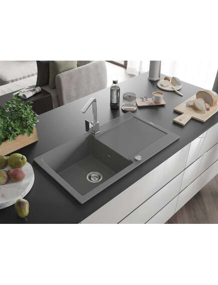 Mexen Leo zlewozmywak granitowy 1-komorowy z ociekaczem i baterią kuchenną Rita, szary - 6501-71-670300-00, 2 image