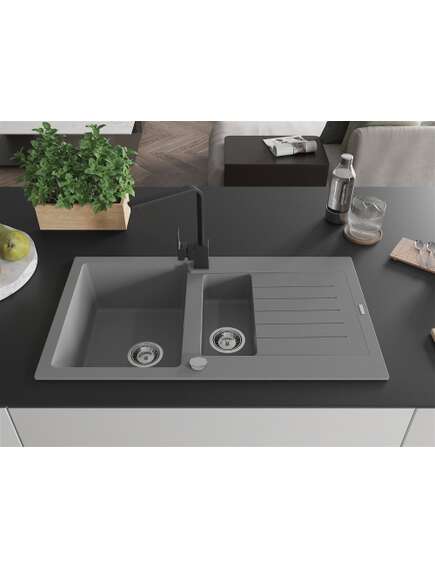 Mexen Matias zlewozmywak granitowy 1,5-komorowy z ociekaczem i baterią kuchenną Rita, szary - 6502-71-670300-70, изображение 3