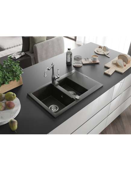 Mexen Gaspar zlewozmywak granitowy 1,5-komorowy z ociekaczem i baterią kuchenną Carla, czarny/złoty metalik - 6507-75-670700-00, изображение 2