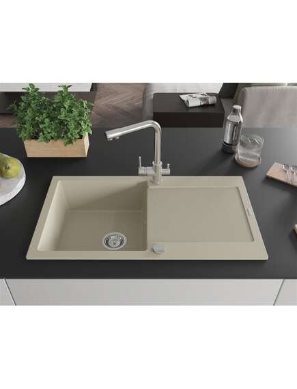 Mexen Leo zlewozmywak granitowy 1-komorowy z ociekaczem i baterią kuchenną Duero, beżowy- 6501-69-671600-00, изображение 3