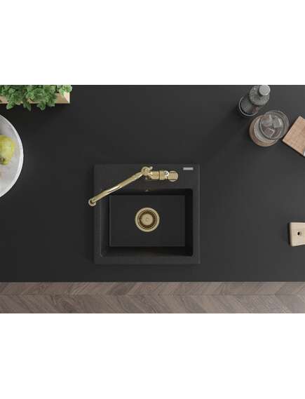 Mexen Milo zlewozmywak granitowy 1-komorowy z baterią kuchenną Carla, czarny/srebrny metalik - 6505-73-670700-50, 4 image