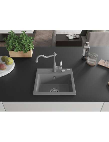 Mexen Milo zlewozmywak granitowy 1-komorowy z baterią kuchenną Carla, szary - 6505-71-670700-71, изображение 3