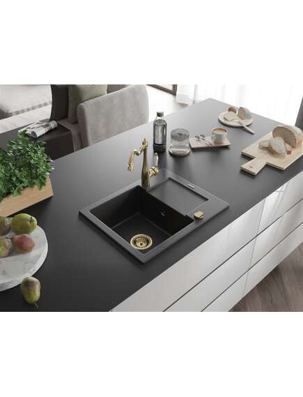 Mexen Enzo zlewozmywak granitowy 1-komorowy z ociekaczem i baterią kuchenną Carla, czarny/srebrny metalik - 6506-73-670700-50, 2 image