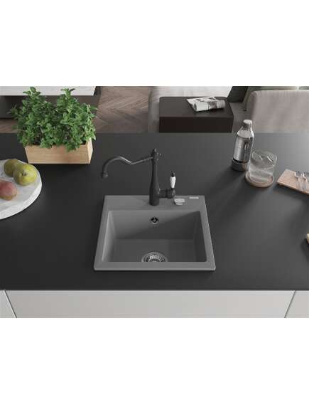Mexen Milo zlewozmywak granitowy 1-komorowy z baterią kuchenną Carla, szary - 6505-71-670700-70, изображение 3