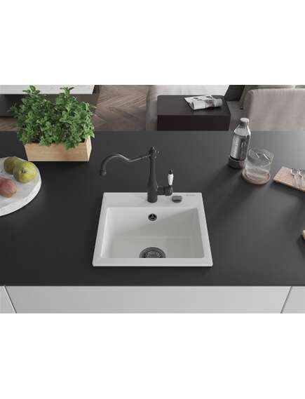 Mexen Milo zlewozmywak granitowy 1-komorowy z baterią kuchenną Carla, biały - 6505-20-670700-70, изображение 3