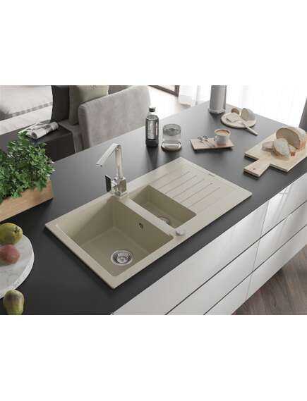 Mexen Matias zlewozmywak granitowy 1,5-komorowy z ociekaczem i baterią kuchenną Rita, beżowy - 6502-69-670300-00, изображение 2