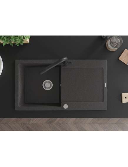 Mexen Leo zlewozmywak granitowy 1-komorowy z ociekaczem i baterią kuchenną Duero, czarny nakrapiany - 6501-76-671600-70, 4 image