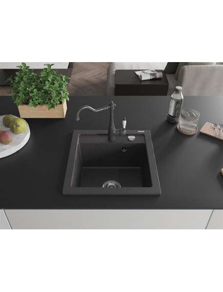 Mexen Vito zlewozmywak granitowy 1-komorowy z baterią kuchenną Carla, czarny nakrapiany - 6503-76-670700-76, изображение 3