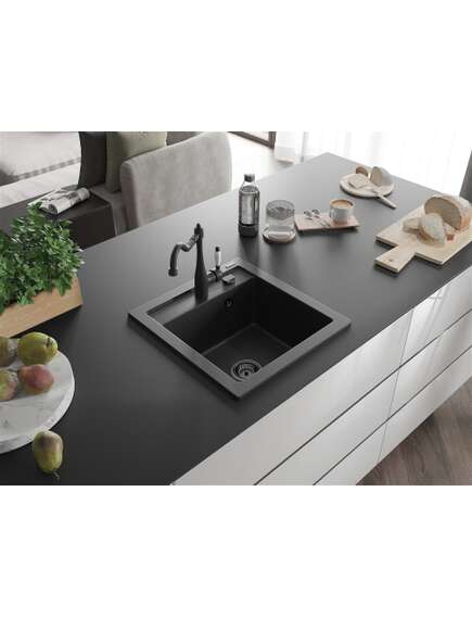 Mexen Vito zlewozmywak granitowy 1-komorowy z baterią kuchenną Carla, czarny/srebrny metalik - 6503-73-670700-70-B, 2 image