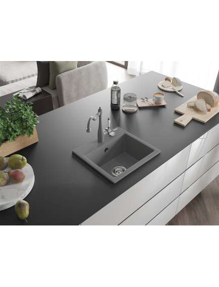 Mexen Milo zlewozmywak granitowy 1-komorowy z baterią kuchenną Carla, szary - 6505-71-670700-71, изображение 2