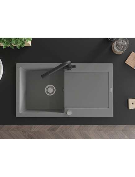 Mexen Leo zlewozmywak granitowy 1-komorowy z ociekaczem i baterią kuchenną Duero, szary - 6501-71-671600-70, изображение 4