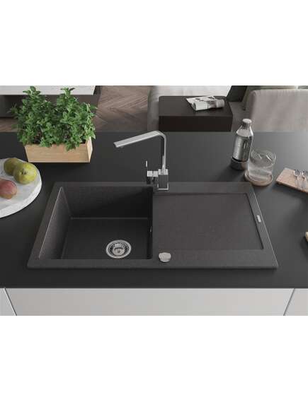 Mexen Leo zlewozmywak granitowy 1-komorowy z ociekaczem i baterią kuchenną Rita, czarny nakrapiany - 6501-76-670300-00, изображение 3