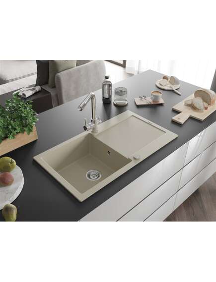 Mexen Leo zlewozmywak granitowy 1-komorowy z ociekaczem i baterią kuchenną Duero, beżowy- 6501-69-671600-00, изображение 2