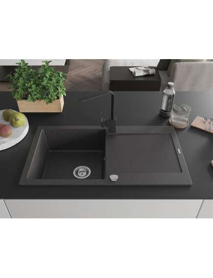 Mexen Leo zlewozmywak granitowy 1-komorowy z ociekaczem i baterią kuchenną Rita, czarny nakrapiany - 6501-76-670300-70, изображение 3