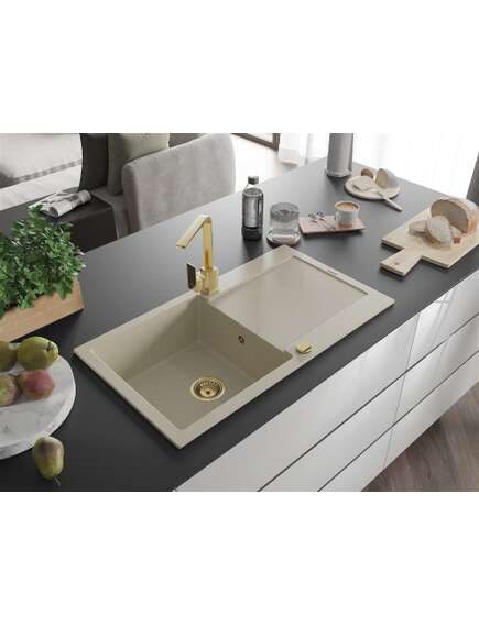 Mexen Leo zlewozmywak granitowy 1-komorowy z ociekaczem i baterią kuchenną Rita, beżowy - 6501-69-670300-50, изображение 2