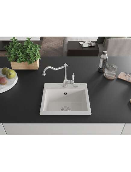 Mexen Milo zlewozmywak granitowy 1-komorowy z baterią kuchenną Carla, biały - 6505-20-670700-00, изображение 3