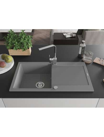 Mexen Leo zlewozmywak granitowy 1-komorowy z ociekaczem i baterią kuchenną Rita, szary - 6501-71-670300-00, 3 image